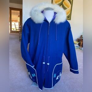 Authentic Virgin Wool Parka Arctic Canadian Fur Trim Coat Rare Vintage